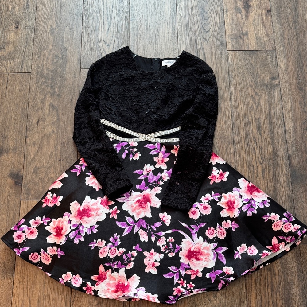Girls Speechless Floral Black and Pink Dress size 10